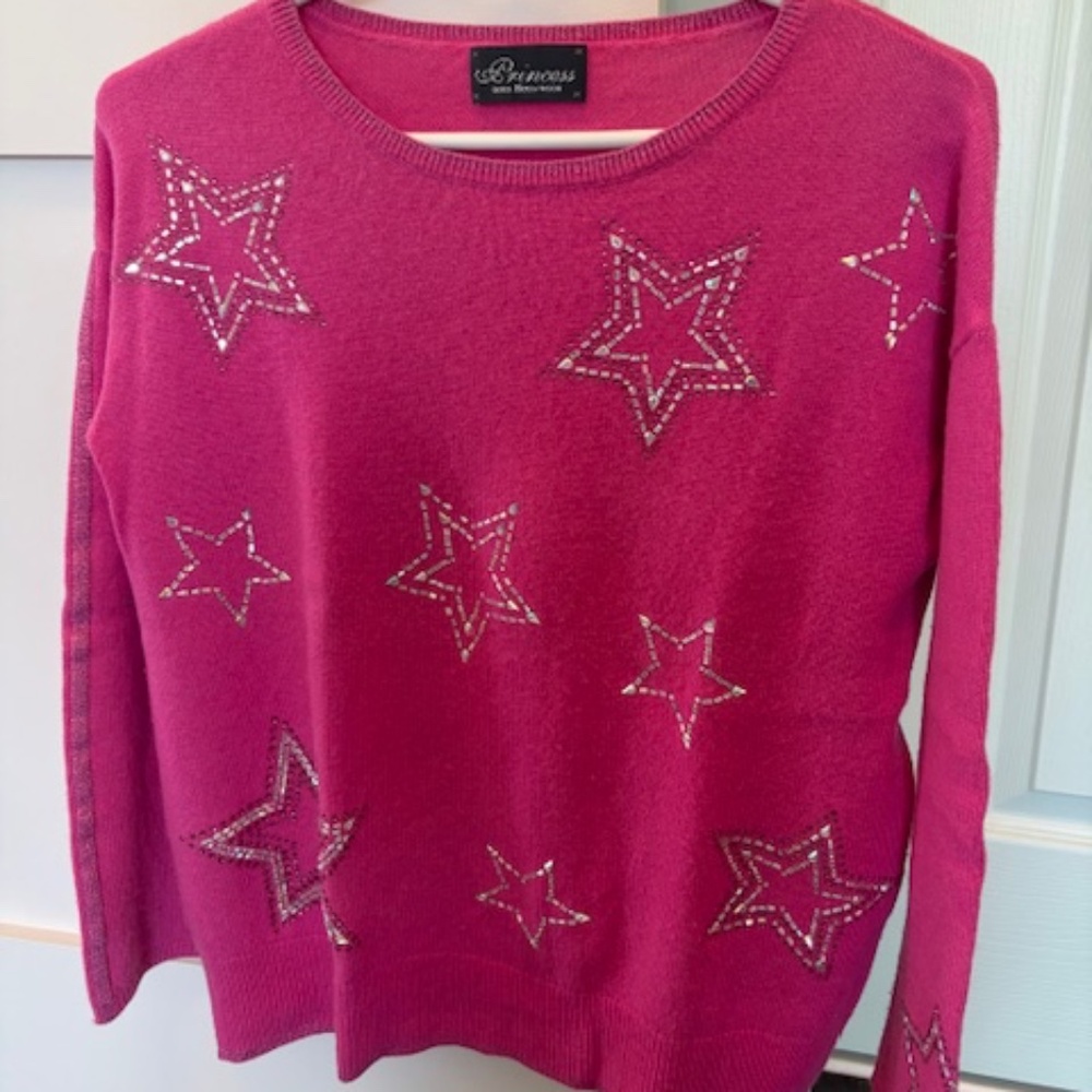 PRINCESS GOES HOLLYWOOD Women's sz S sweater cashmere blend pink with crystals